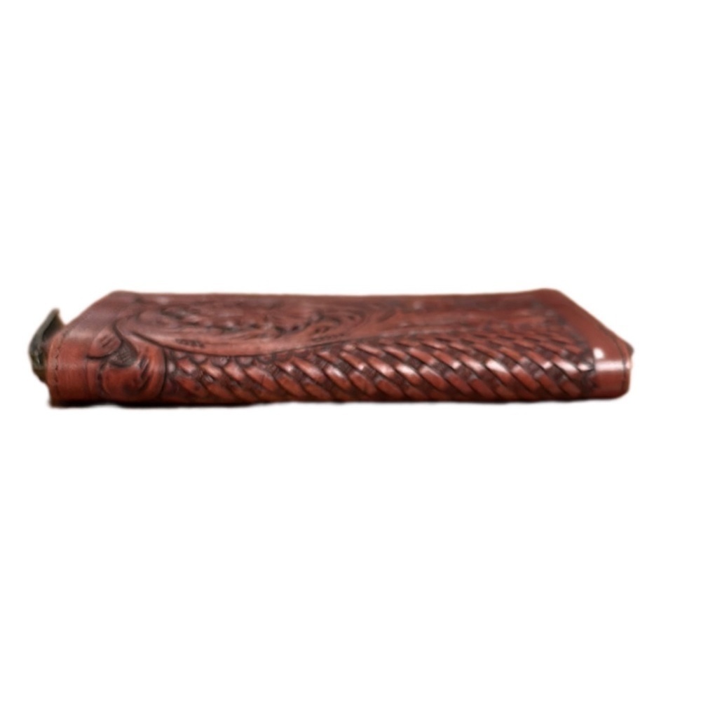 HANDCRAFTED Premium Genuine Embossed Leather Wallet Brown $149 Retail - Picture 10 of 12